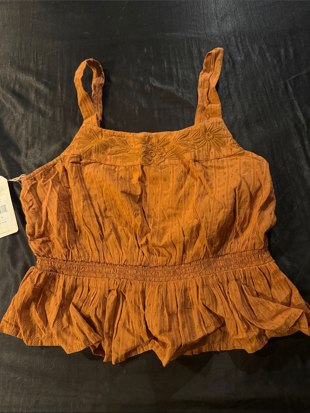 Shyanne Rust Orange Smocked Peplum Cami